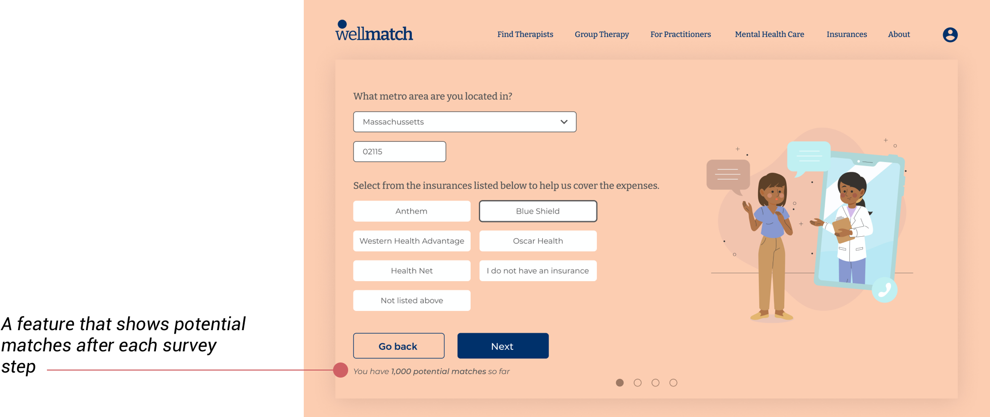 WellMatch - A feature that shows potential matches after each survey step